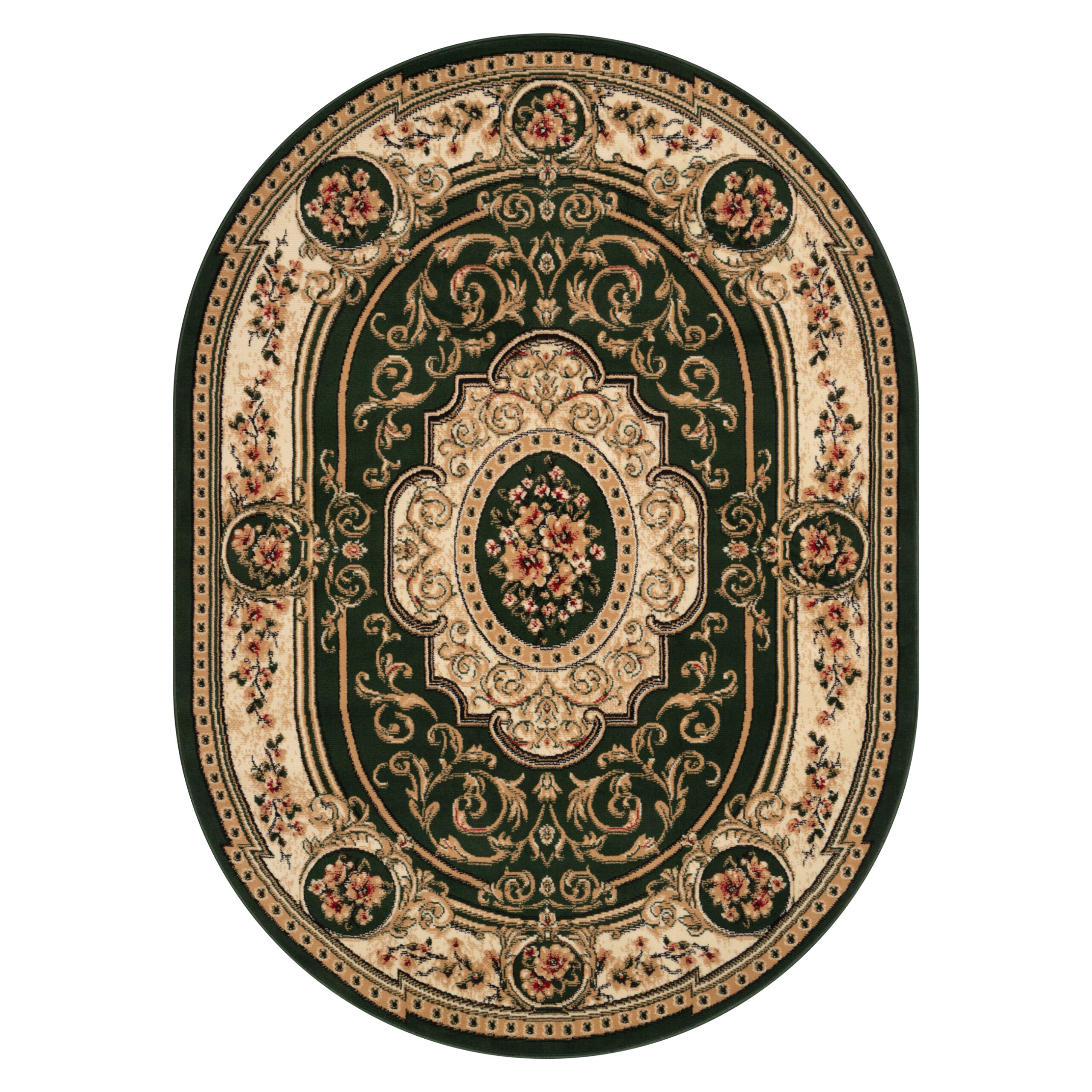 Alfombra Atlas Ovalada Clásico Verde Beige Ornamento