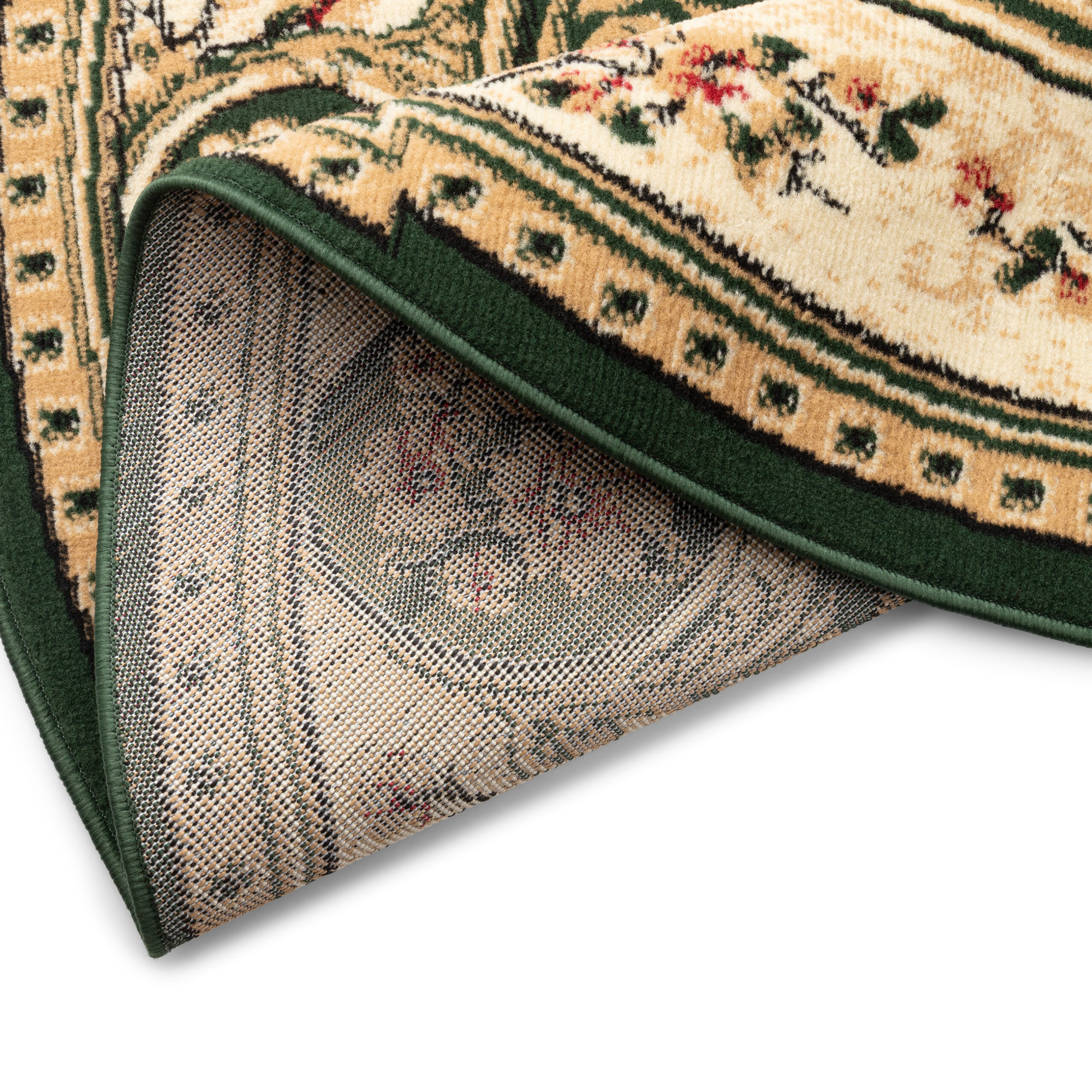 Alfombra Atlas Ovalada Clásico Verde Beige Ornamento