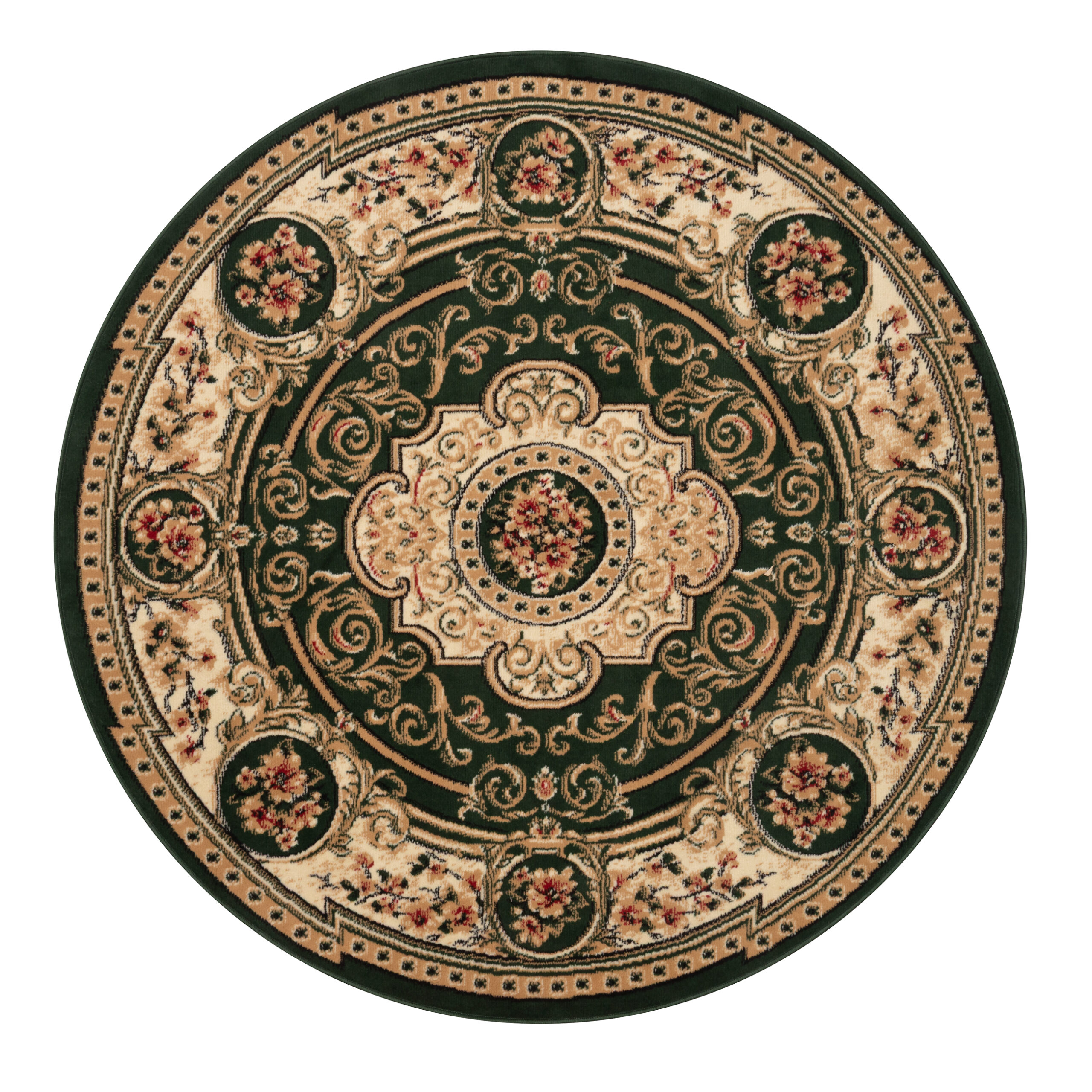 Alfombra Atlas Redonda Verde Beige Ornamento