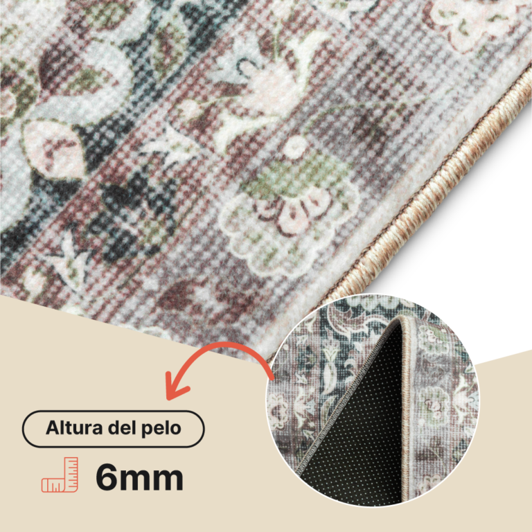 Alfombra Ispahan Gris Verde Motivo Floral