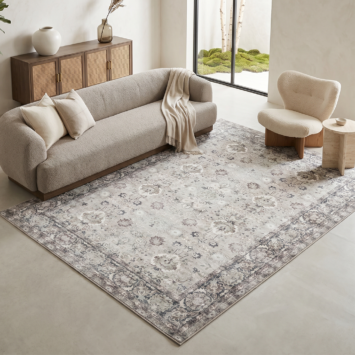 Alfombra Ispahan Gris Verde Motivo Floral