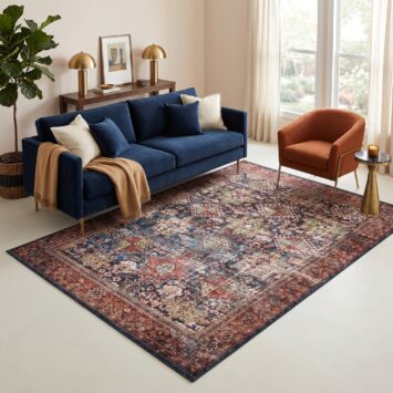 Alfombra Ispahan Burdeos Azul Marino Vintage