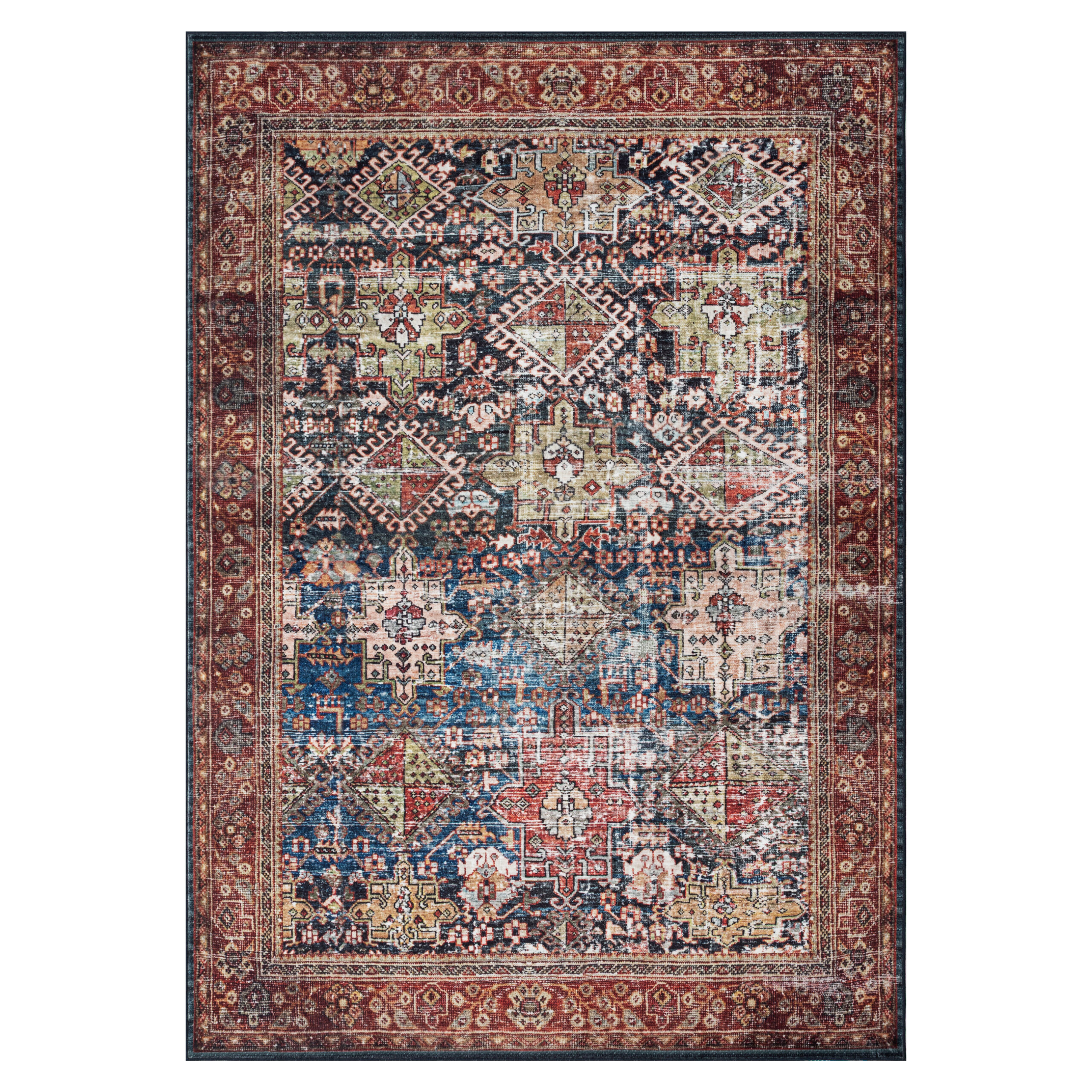 Alfombra Ispahan Burdeos Azul Marino Vintage
