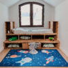 Alfombra Infantil Snooki Cohetes Azul Marino Antideslizante