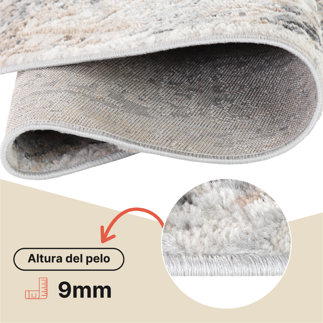 Alfombra Valley Redonda Gris Beige Ornamental Borde