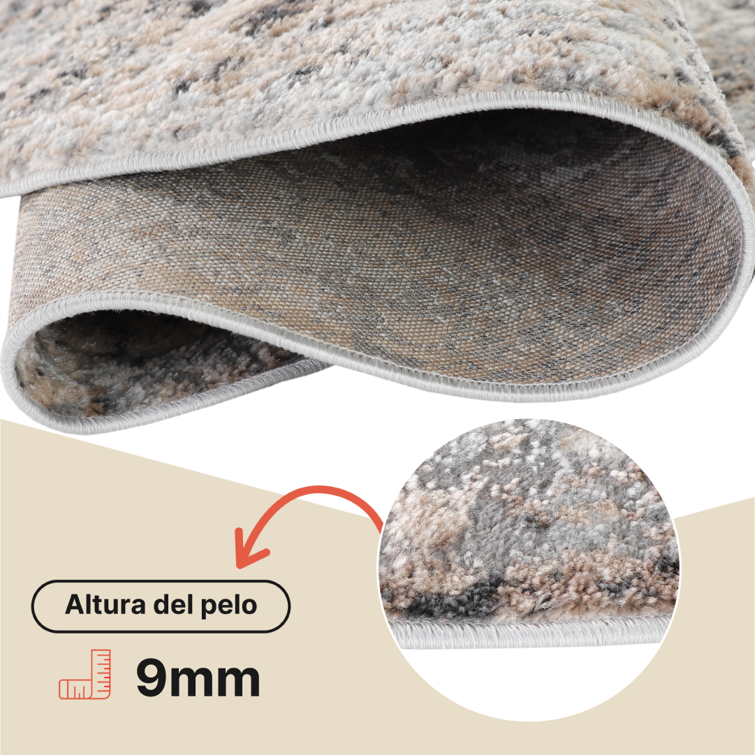 Alfombra Valley Redonda Gris Beige Vintage Ornamental