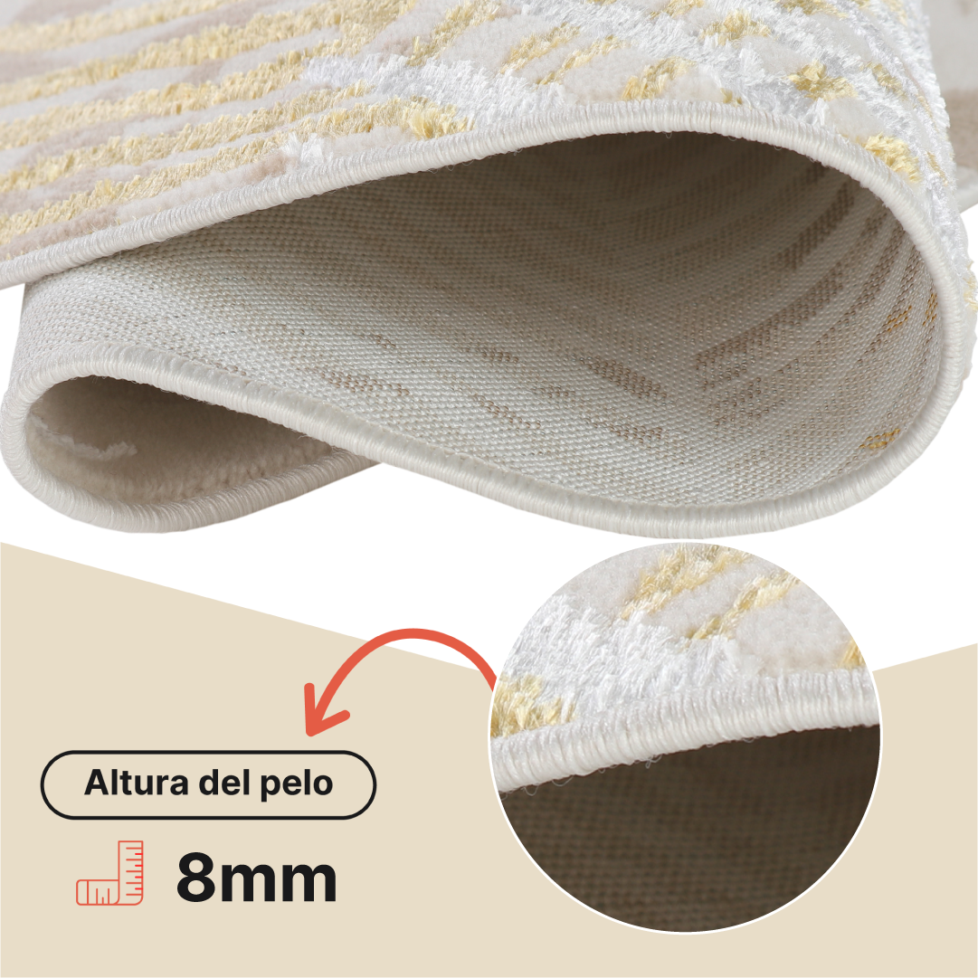 Alfombra Crystal Redonda Dorado Marrón Crema Hojas