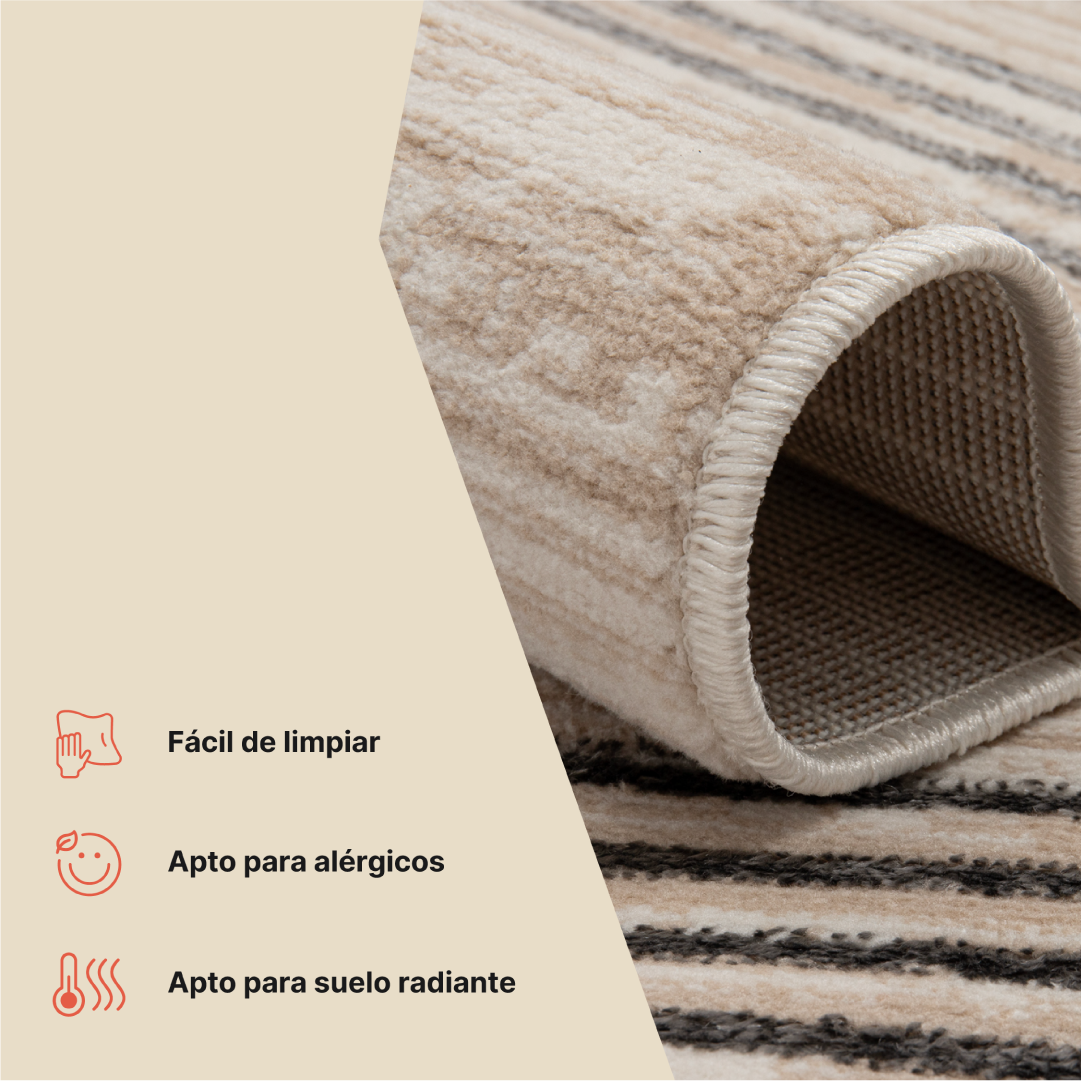 Alfombra Crystal Gris Beige Crema Rayas Efecto 3D