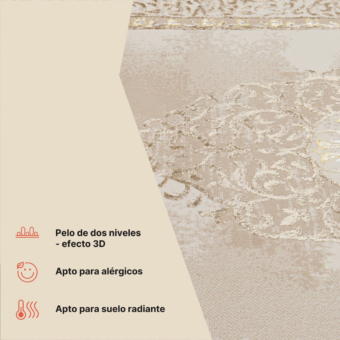 Alfombra Ares Dorado Marrón Beige Rosetón