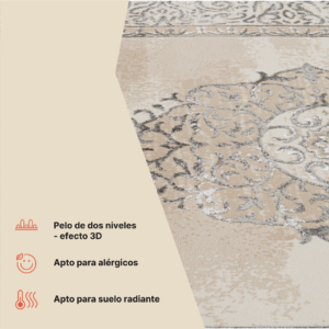 Alfombra Ares Gris Beige Rosetón Vintage