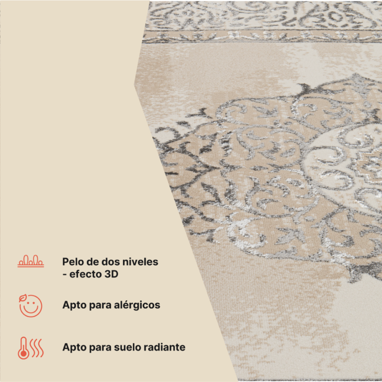 Alfombra Ares Gris Beige Rosetón Vintage