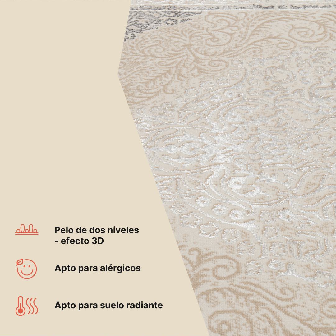 Alfombra Ares Crema Gris Vintage Medallón