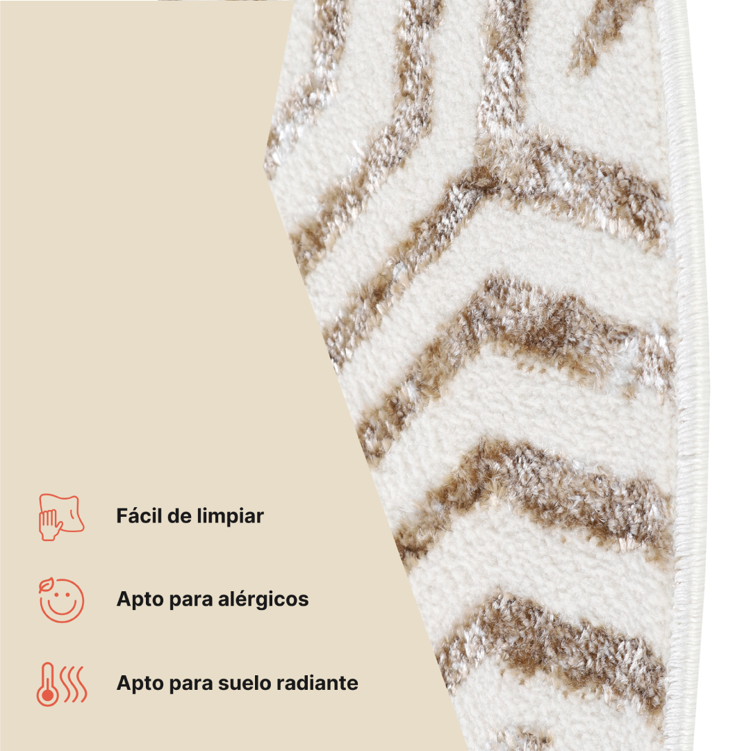 Alfombra Crystal Redonda Marrón Crema Beige Líneas