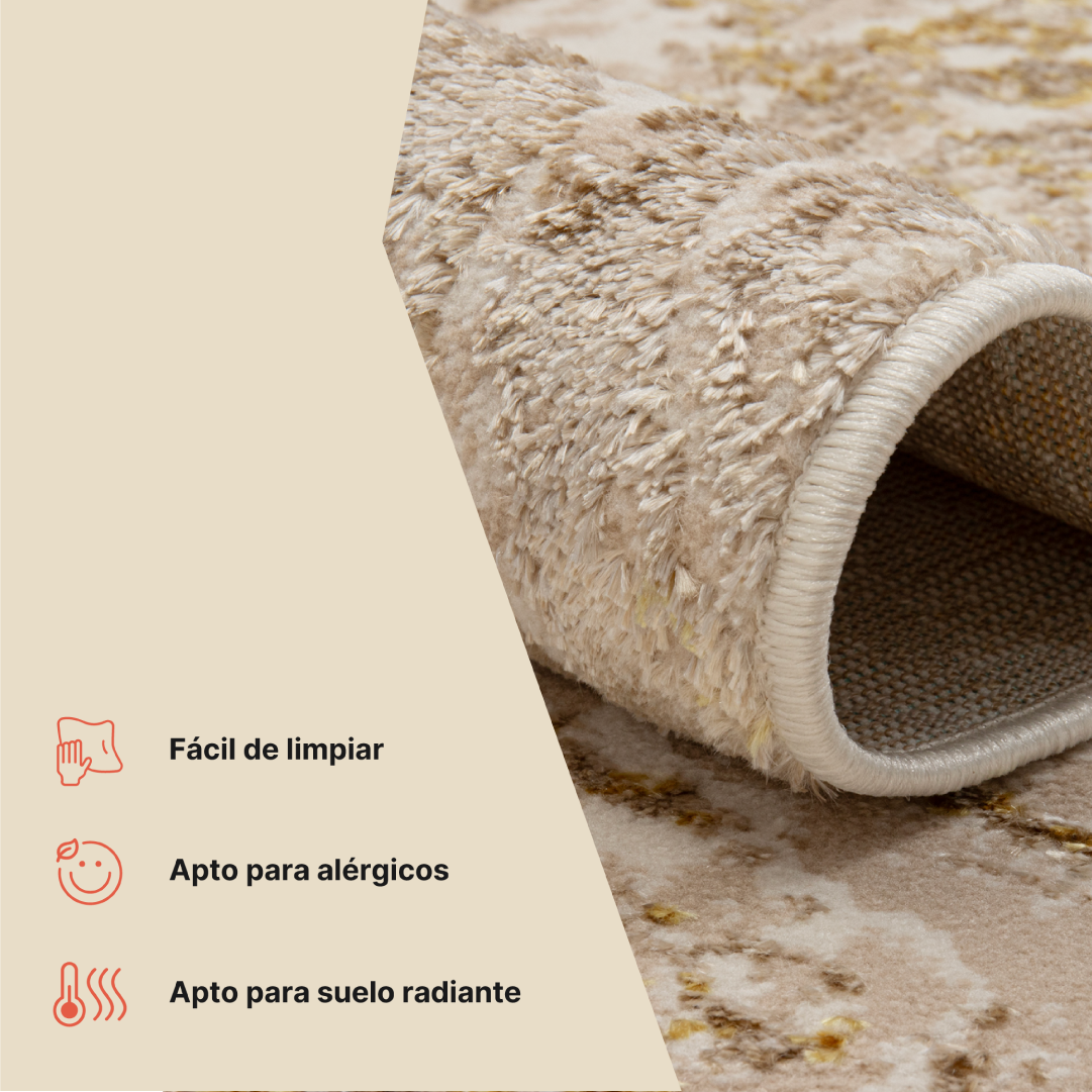Alfombra Crystal Beige Dorado Crema Mármol Efecto 3D