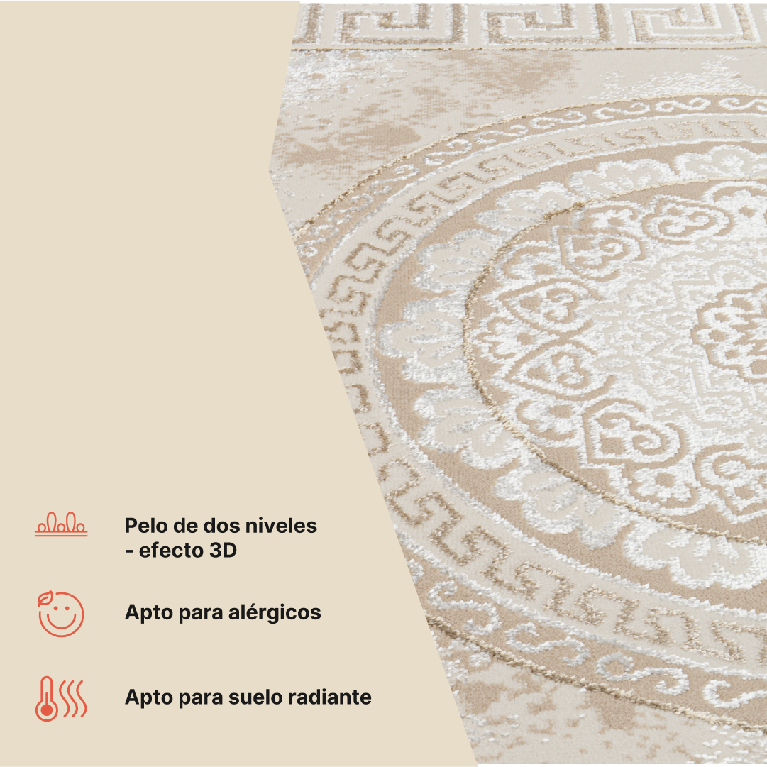 Alfombra Ares Dorado Marrón Ornamental Medallón