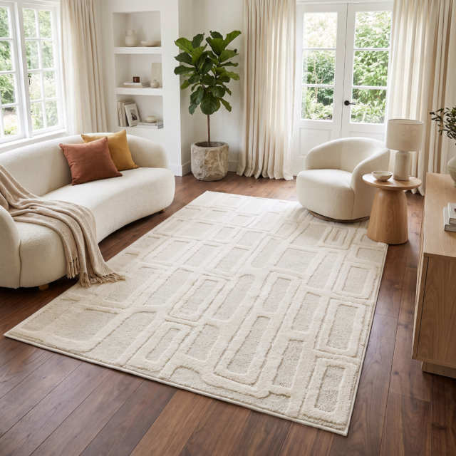 Alfombra Relievo 3D Crema Geométrico