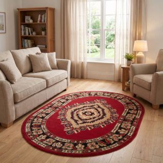 Alfombra Atlas Ovalada con Rojo Beige Ornamento
