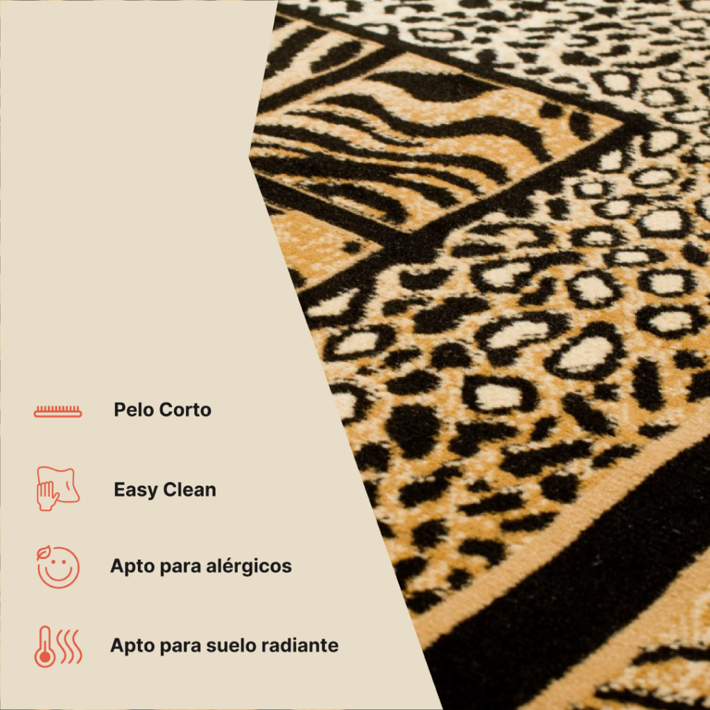 Alfombra Atlas Negro Marrón Estampado Animal Safari