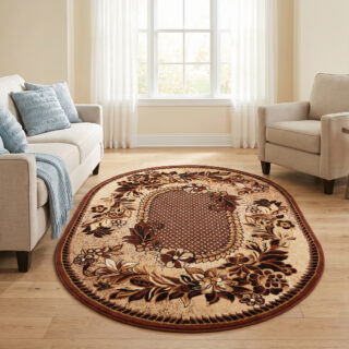 Alfombra Atlas Ovalada Beige Marrón Motivo Floral