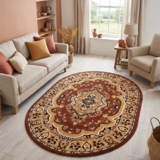 Alfombra Atlas Ovalada Clásico Beige Marrón Ornamento