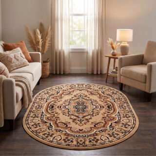 Alfombra Atlas Ovalada Beige Oscuro Marrón Ornamento