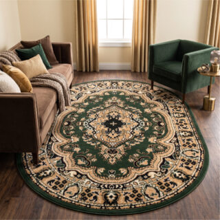 Alfombra Atlas Ovalada Clásico Beige Verde Ornamento