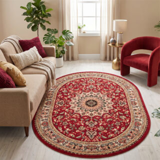 Alfombra Atlas Ovalada Rojo Beige Ornamento