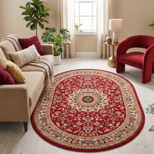 Alfombra Atlas Ovalada Rojo Beige Ornamento