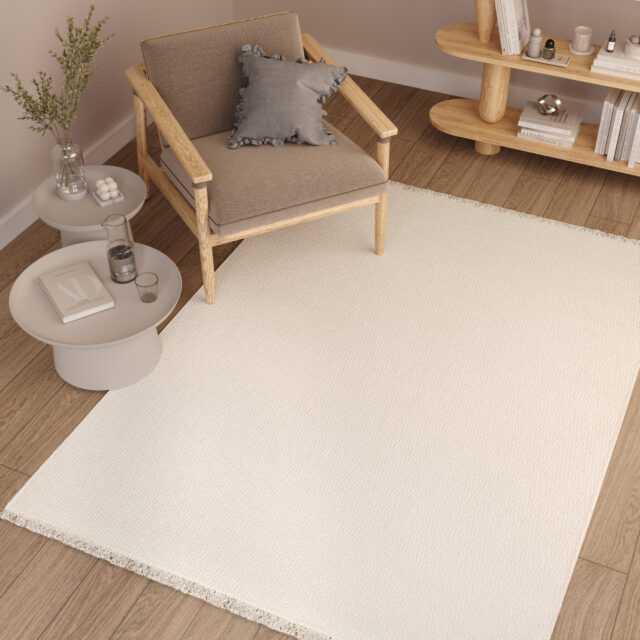 Alfombra Agra Crema Moderno con Flecos