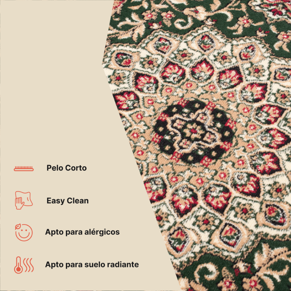 Alfombra Atlas Verde Tradicional Rosetón Borde