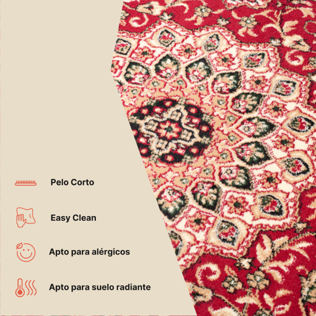 Alfombra Atlas Rojo Tradicional Rosetón Borde