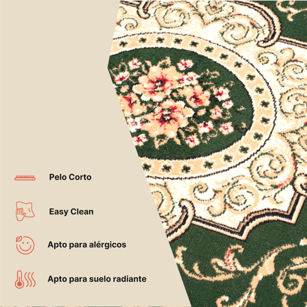 Alfombra Atlas Verde Crema Tradicional Medallón
