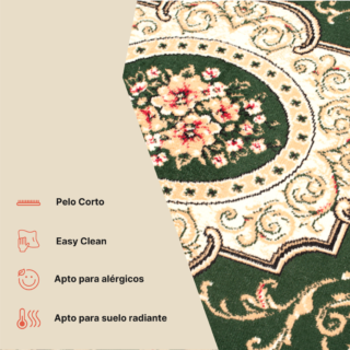Alfombra Atlas Verde Crema Tradicional Medallón