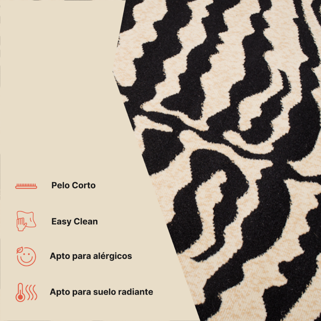 Alfombra Atlas Negro Crema Estampado Animal Cebra