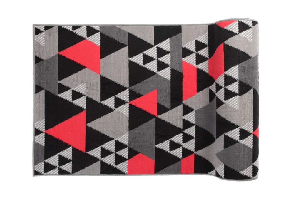 Alfombra de Pasillo Maya Gris Rojo Geométrico Triángulos
