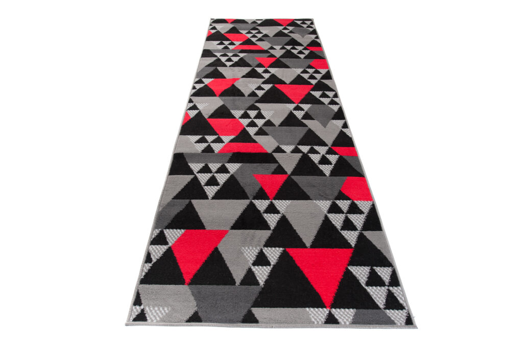 Alfombra de Pasillo Maya Gris Rojo Geométrico Triángulos