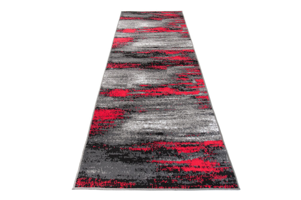 Alfombra de Pasillo Maya Gris Negro Rojo Abstracto