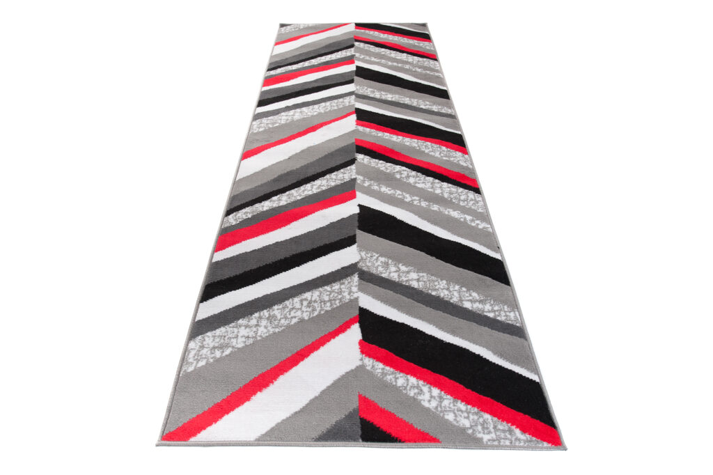 Alfombra de Pasillo Maya Gris Rojo Geométrico Líneas