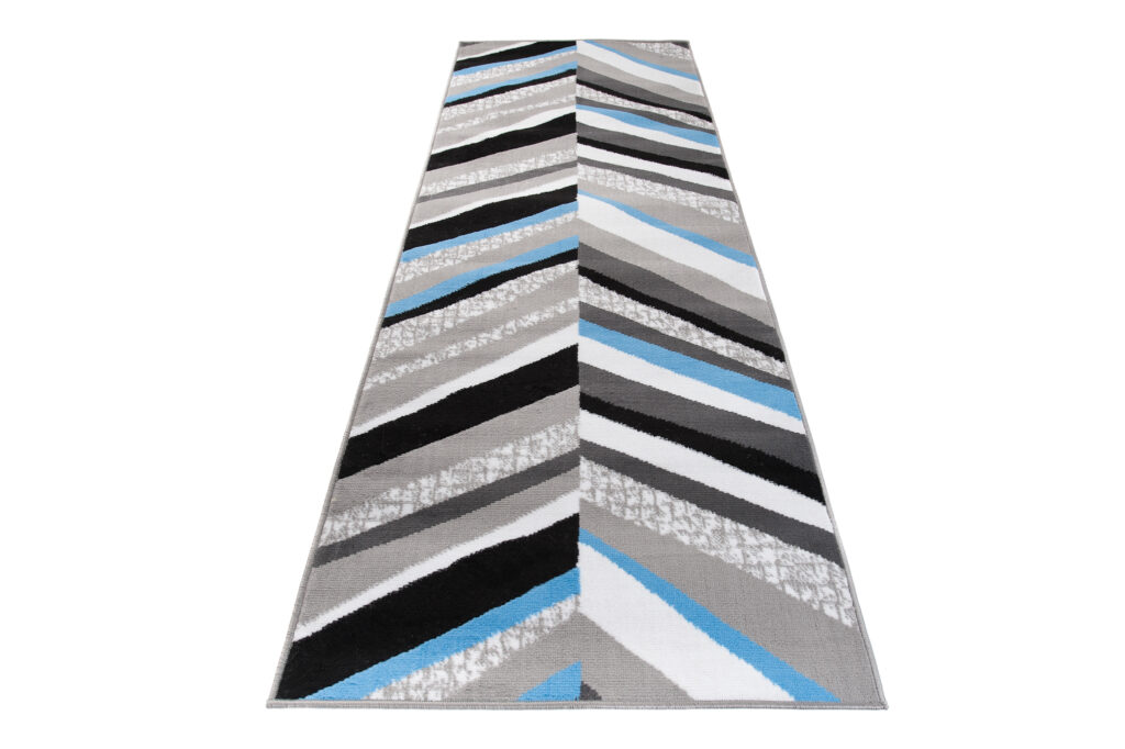 Alfombra de Pasillo Maya Gris Azul Geométrico Líneas