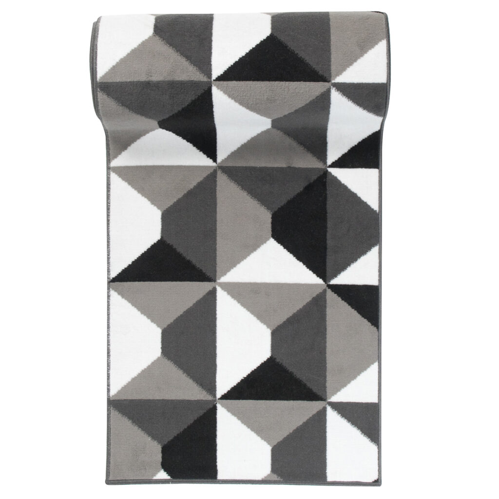 Alfombra de Pasillo Maya Gris Negro Geométrico Cuadrados