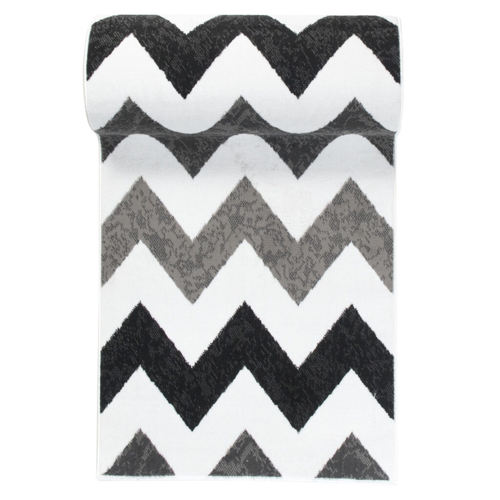 Alfombra de Pasillo Maya Gris Negro Geométrico Zigzag