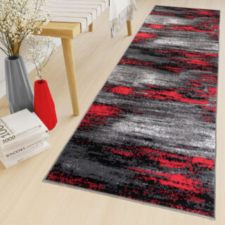 Alfombra de Pasillo Maya Gris Negro Rojo Abstracto