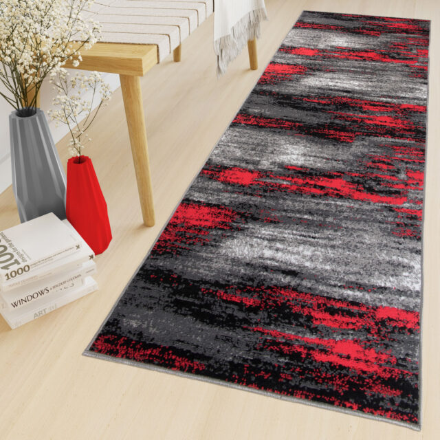 Alfombra de Pasillo Maya Gris Negro Rojo Abstracto