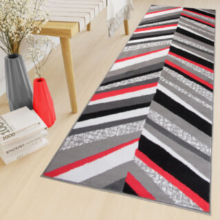 Alfombra de Pasillo Maya Gris Rojo Geométrico Líneas