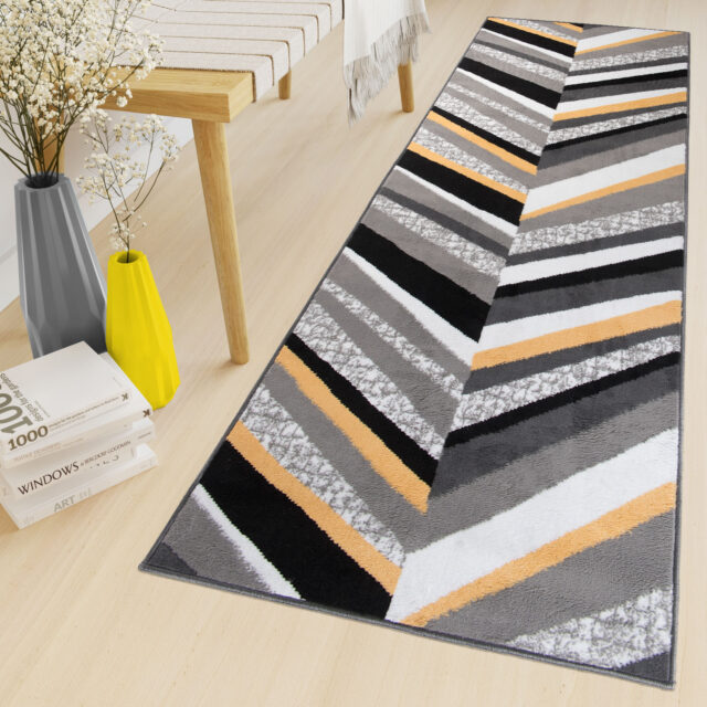 Alfombra de Pasillo Maya Gris Amarillo Geométrico Líneas