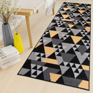 Alfombra de Pasillo Maya Gris Amarillo Geométrico Triángulos