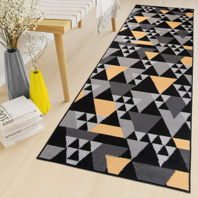 Alfombra de Pasillo Maya Gris Amarillo Geométrico Triángulos