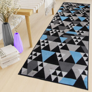 Alfombra de Pasillo Maya Gris Azul Geométrico Triángulos
