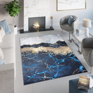 Alfombra Toscana Azul Dorado Mármol