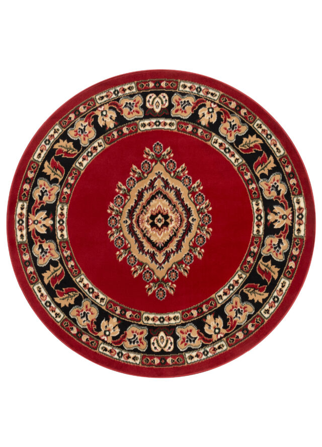 Alfombra Atlas Redonda con Ornamento Rojo Beige